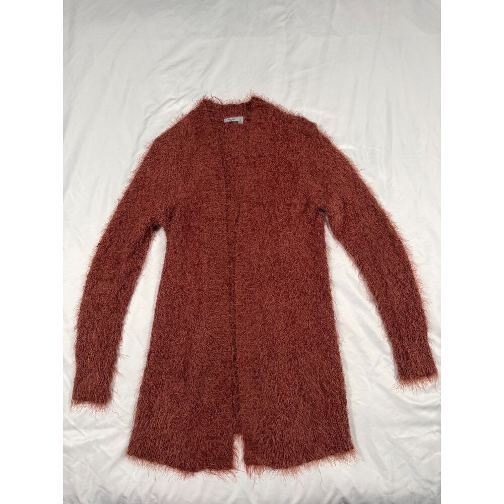 Symple NYC Rusty Rose Eyelash Fuzzy Knit Long Duster Cardigan Sweater Medium M